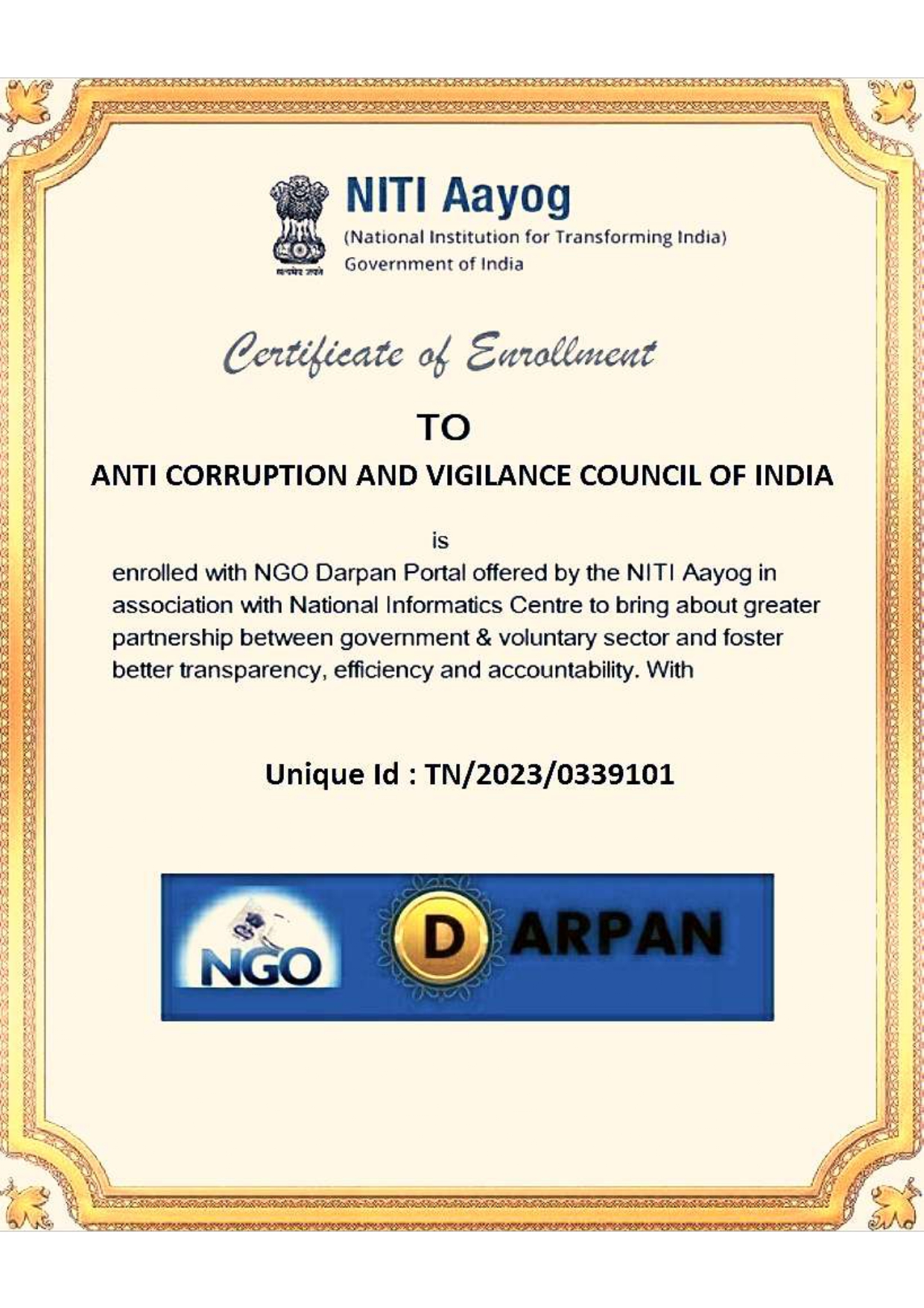 ACVCI Company Proof Certificate